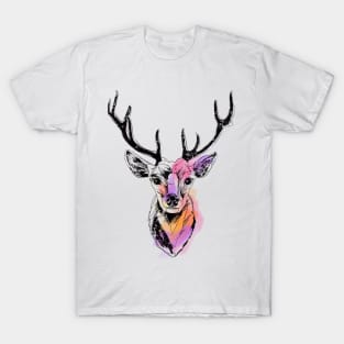 Graphic Reindeer black on watercolor texture T-Shirt